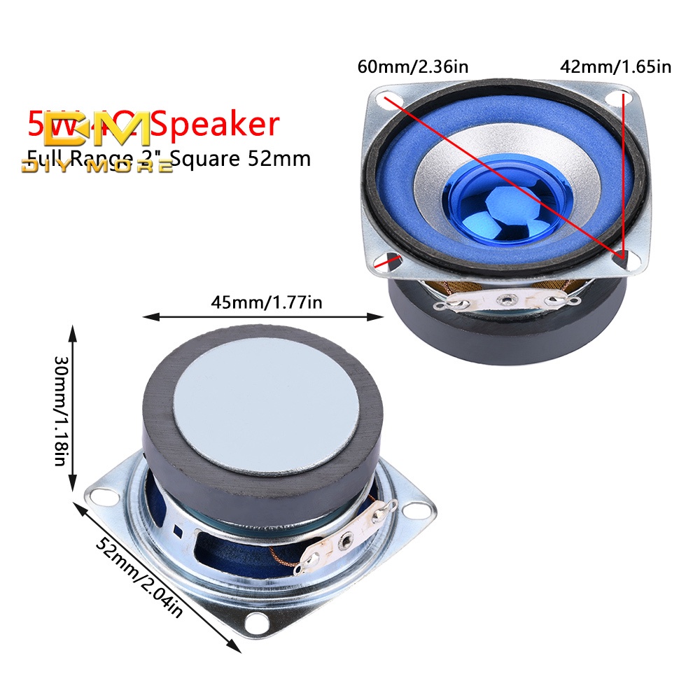 DIYMORE Loa Tự Lắp Ráp Hình Vuông Màu Xanh Dương 2-inch 5w 4ohm 52mm 5w 3r 5w