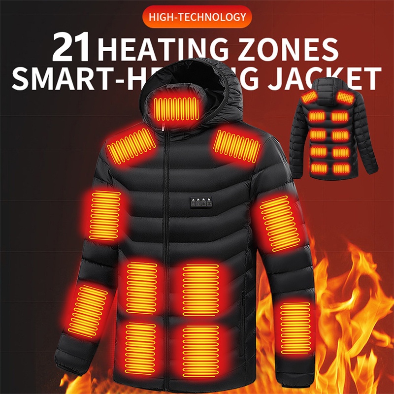 Áo Khoác cotton Sưởi Ấm Có Mũ Trùm Đầu Màu Đen / Xanh Dương Có Cổng Sạc usb Cho Nam