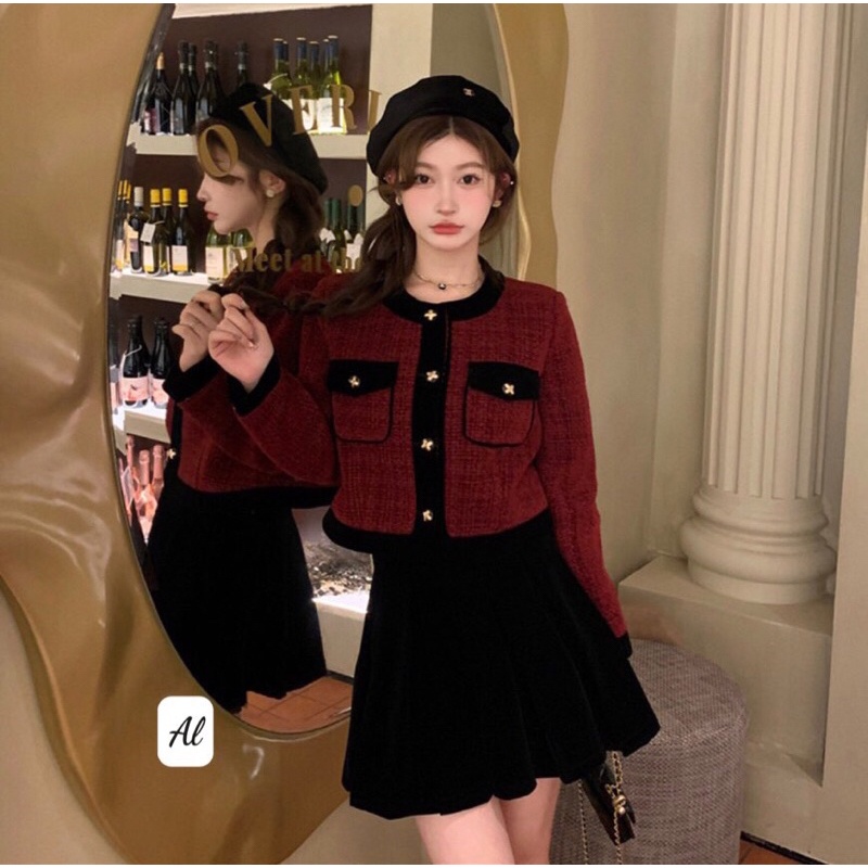 Set áo dạ chân váy nhung