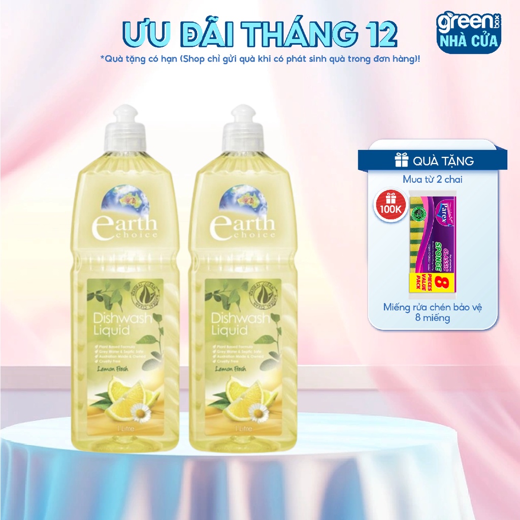Combo 2 Nước Rửa Chén EARTH CHOICE An Toàn Với Cả Đồ Dùng Ăn Uống Của Bé, Không Khô Da Tay Chiết Xuất Chanh Dung Tích 1L