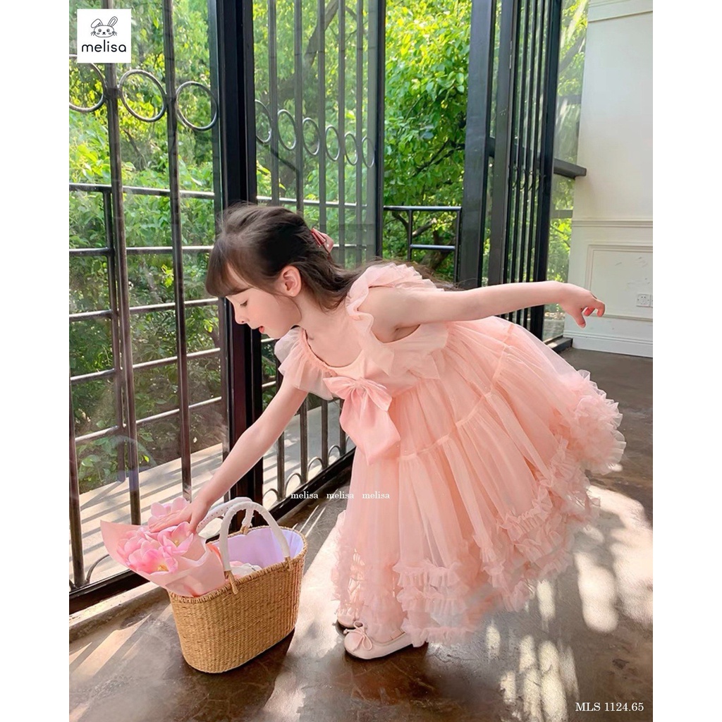 Váy voan 2 dây nơ ngực tùng xòe