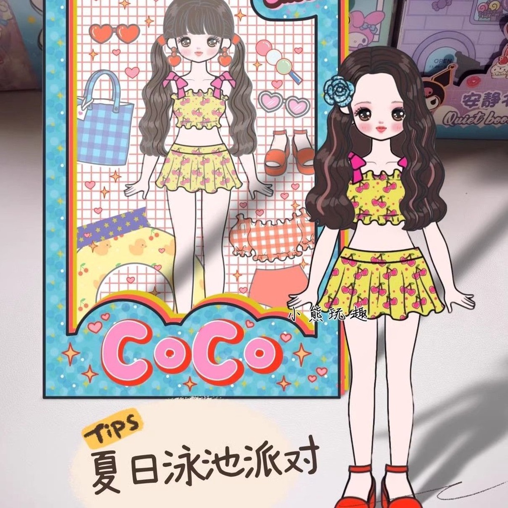 Sách Giấy Dán Búp Bê Thủ Công diy Hình Cô Gái Mặc Đồ Hồ Bơi Yên Tĩnh Vui Nhộn