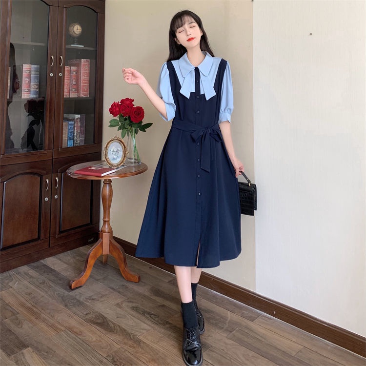 Đầm Giả Hai Mảnh Phong Cách retro Mùa Thu 2023 Cho Nữ Sinh Trung Học