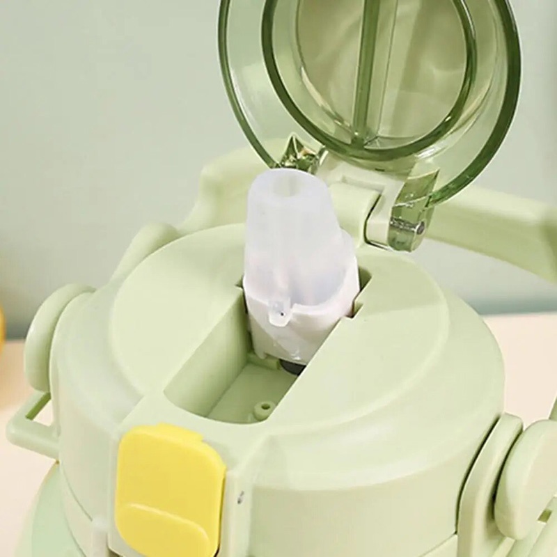 Bình Giữ Nhiệt Inox 316 Có Ống Hút 1000ml Béo Tròn Cute Kèm Dây Đeo Cho Bạn Nữ Tặng Sticker Dễ Thương