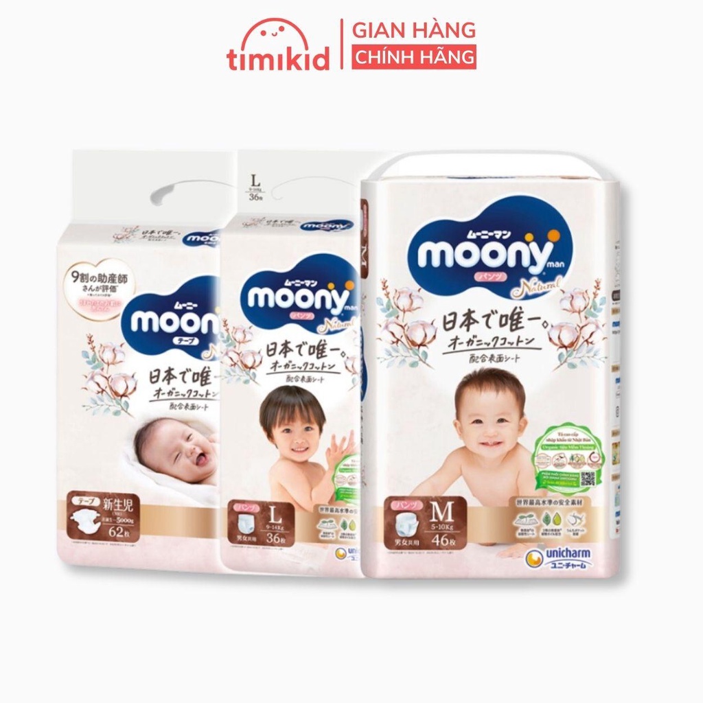 Bỉm Quần Dán Moony Natural Nội Địa Nhật Cao Cấp Cho Bé Đủ Size Mềm Thoáng