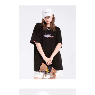 Áo thun nữ form rộng cotton cổ tròn in basic