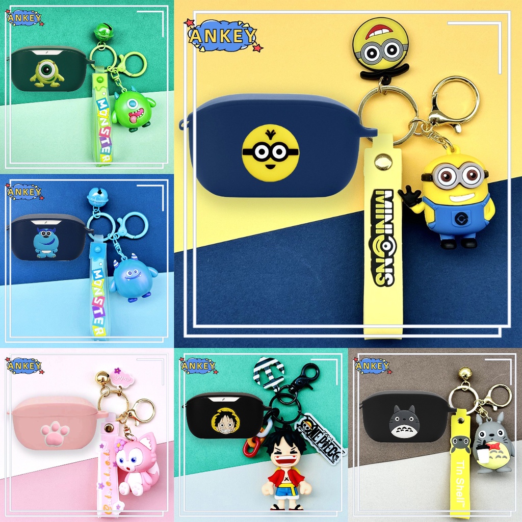 For JBL Wave Buds Vibe Buds / Wave 100 Earphone Silicone Case Cute Monster Earbuds Soft Protective Headphone Cover Headset Skin with Pendant