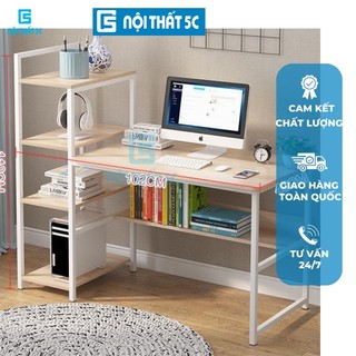 Bàn làm việc, bàn học Nội Thất 5C kèm giá sách tiện lợi, kích thước 1m2 chân sắt sơn tĩnh điện chắc chắn lắp đặt dễ dàng
