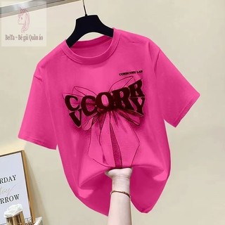[Hàng Mới Về] Áo Thun Cotton Ngắn Tay Dáng Rộng In Hình Nơ Phong Cách Phương Tây Thời Trang Mùa Hè Cho Bé Gái