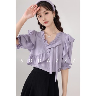 Áo Sơ Mi Ngắn Tay Phong Cách Pháp Thanh Lịch Dành Cho Nữ
