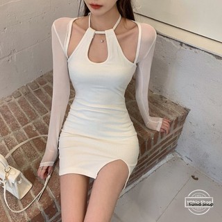 Đầm Tay Dài Cổ Yếm Quyến Rũ Thời Trang Mùa Thu Cho Nữ