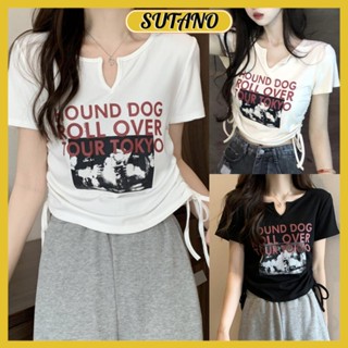   XẢ KHO  Áo thun baby tee nữ dáng croptop rút dây 2 bên cổ V sexy chất thun tăm co giãn A138 SUTANO 