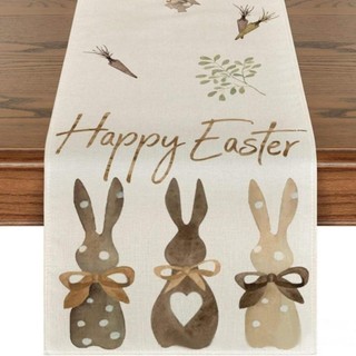 Benytro Easter Rabbit Table Runner, Bunny Egg Farmhouse Easter Table Flag, Easter Egg Trang Trí Happy Easter Linen Table Runner Gathering