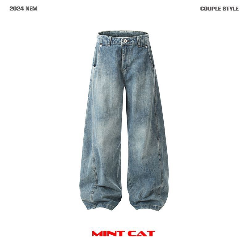 Mèo Bạc Hà Mùa Thu 2024 Sản Phẩm Mới Real Shot American Retro Street Loose Wash Quần Denim
