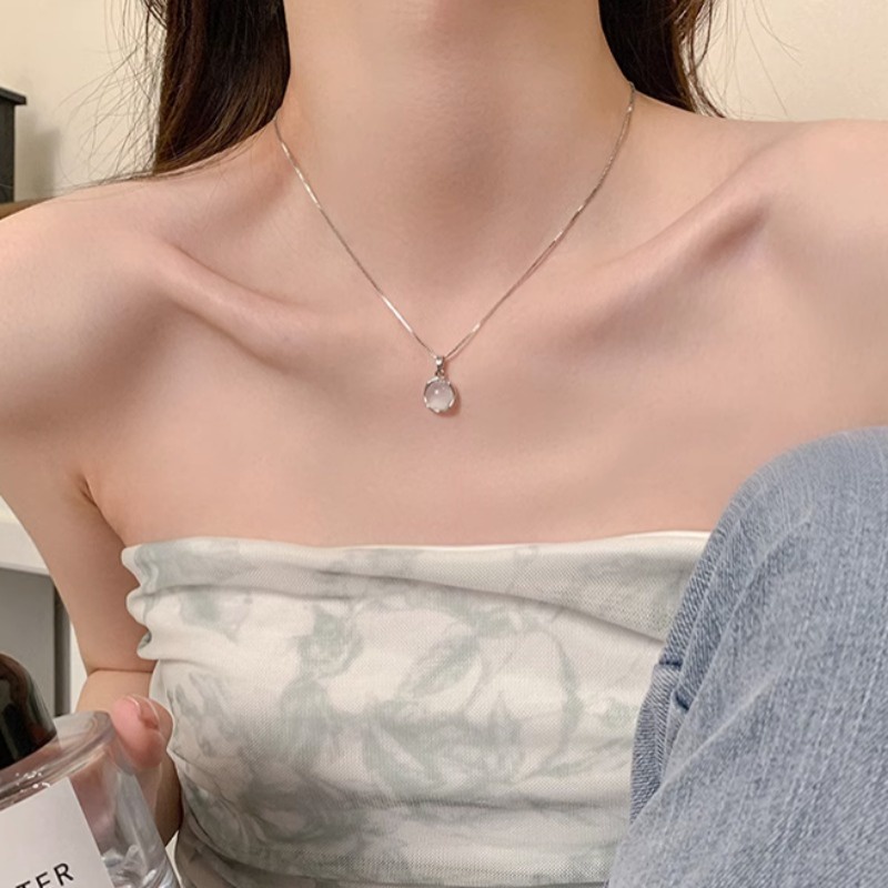 We flower Vòng cổ Bạc 925 Mặt Đá Mặt Trăng Thời Trang Cho Nữ