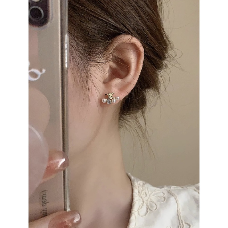 Bông Tai Kim Loại Đính Ngọc Trai Nhân Tạo Thời Trang Dành Cho Nữ