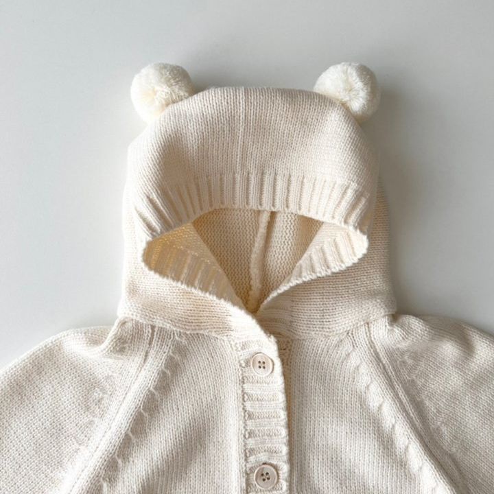 Bộ Áo Liền Quần Màu Trơn Tai Thỏ Dễ Thương Cho Bé Trai Sơ Sinh