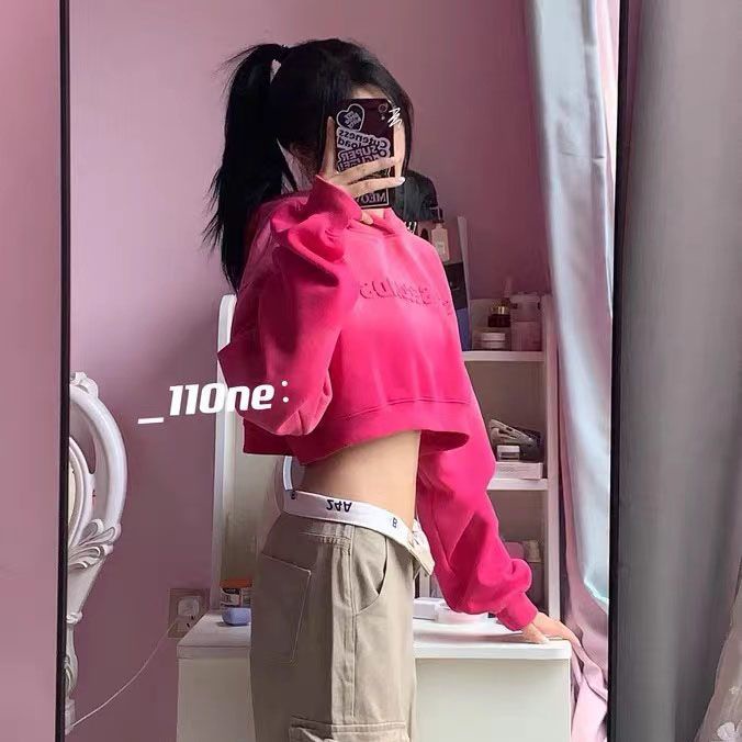 Áo Hoodie Lửng Tay Dài In Chữ Ba Chiều Phong Cách Hàn Quốc Thời Trang 2023 Dành Cho Bạn Gái