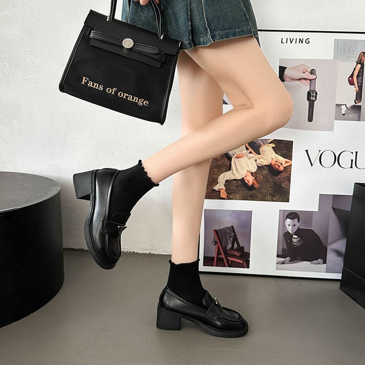 Giày Lười Da pu Mũi Tròn Phong Cách Anh Quốc Thời Trang Cho Nữ