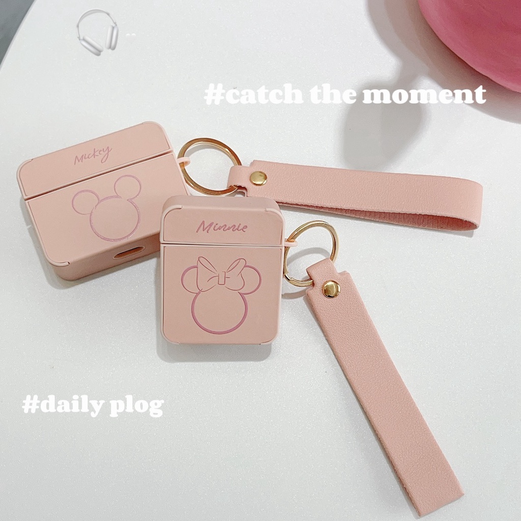 Vỏ Vỏ Bảo Vệ Hộp Sạc Tai Nghe airpods pro 2 3 1 Bằng Da pu + tpu Hình mickey minnie Dễ Thương