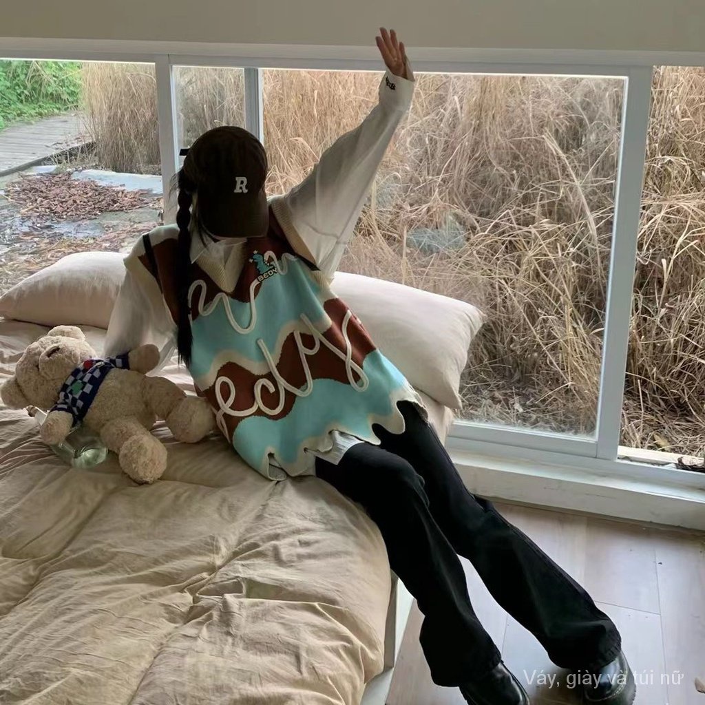 Dopamine Áo sweater Dệt Kim Không Tay Phong Cách Đường Phố Thời Trang Xuân Thu Dành Cho Nữ