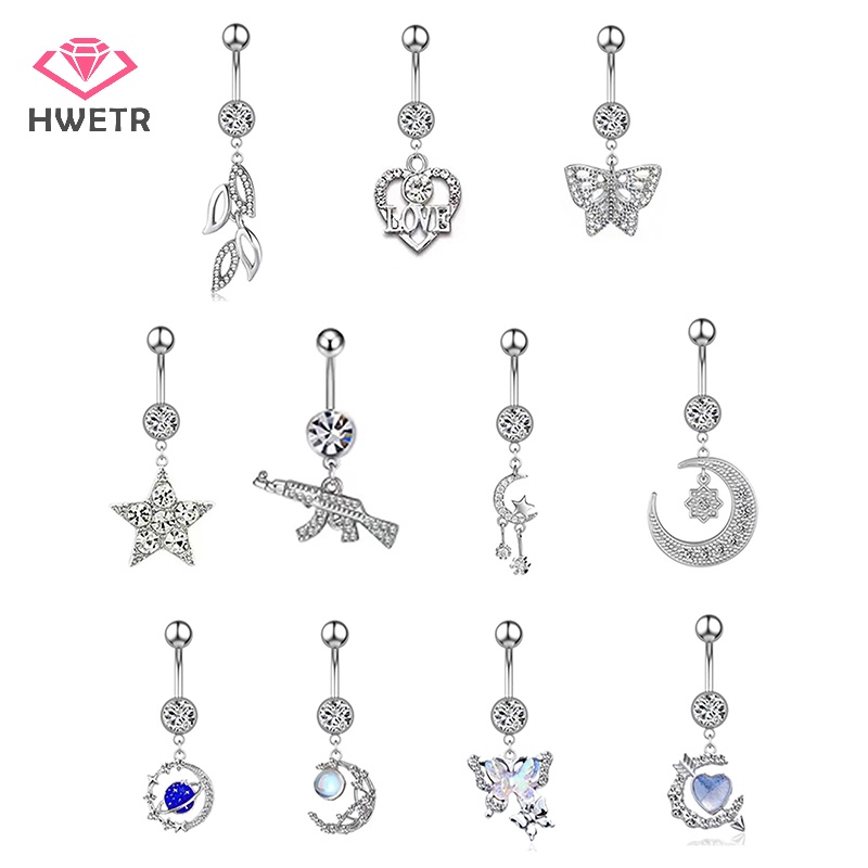 Khuyên Rốn Thép Không Gỉ Hình Trái Tim Đính Đá zircon Mới