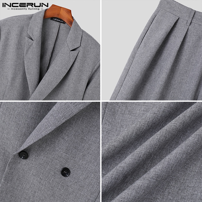 INCERUN Bộ Áo Khoác blazer Dài Tay + Quần Lưng Cao Thời Trang vintage Dành Cho Nam