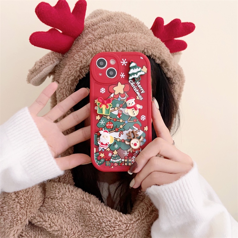 Dễ Thương Ốp Điện Thoại Hình Ông Già Noel Tuần Lộc 3d Cho iphone 15 14 13 12 11 pro max x xr xs max 7 8plus