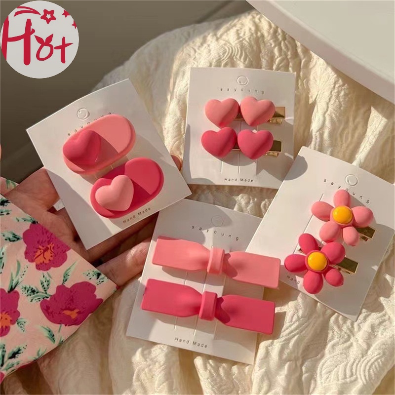 Jr Kẹp Tóc Hình Nơ / Trái Tim / Bông Hoa Màu Hồng Xinh Xắn Cho Bé Gái vn