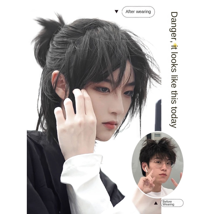 Tóc Giả samurai Nửa Đầu Sói Tự Nhiên Có Thể Xiên Toàn Bộ Bang Phong Cách Nhật Bản Cá Tính Cho Nam