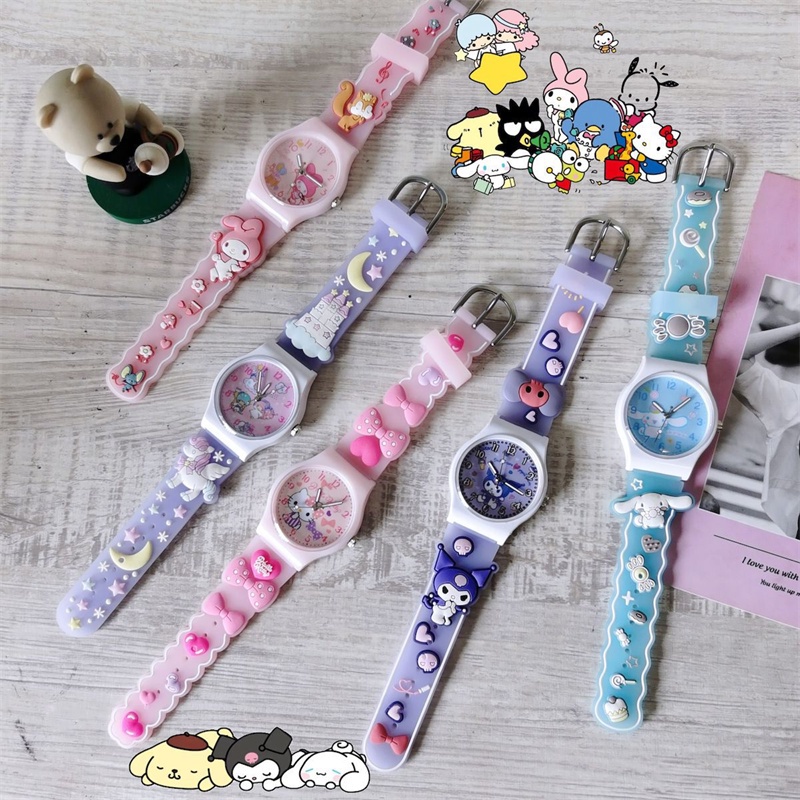 Hoạt Hình Đồng Hồ Điện Tử Hình sanrio kuromi Dạ Quang Chống Thấm Nước Bằng Silicon Cho Bé