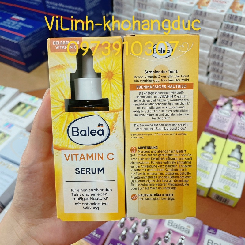 (Mẫu mới) Serum và kem nám Vitamin C Balea làm sáng da, đều màu da, chống lão hoá da chai 30ml, hàng đức