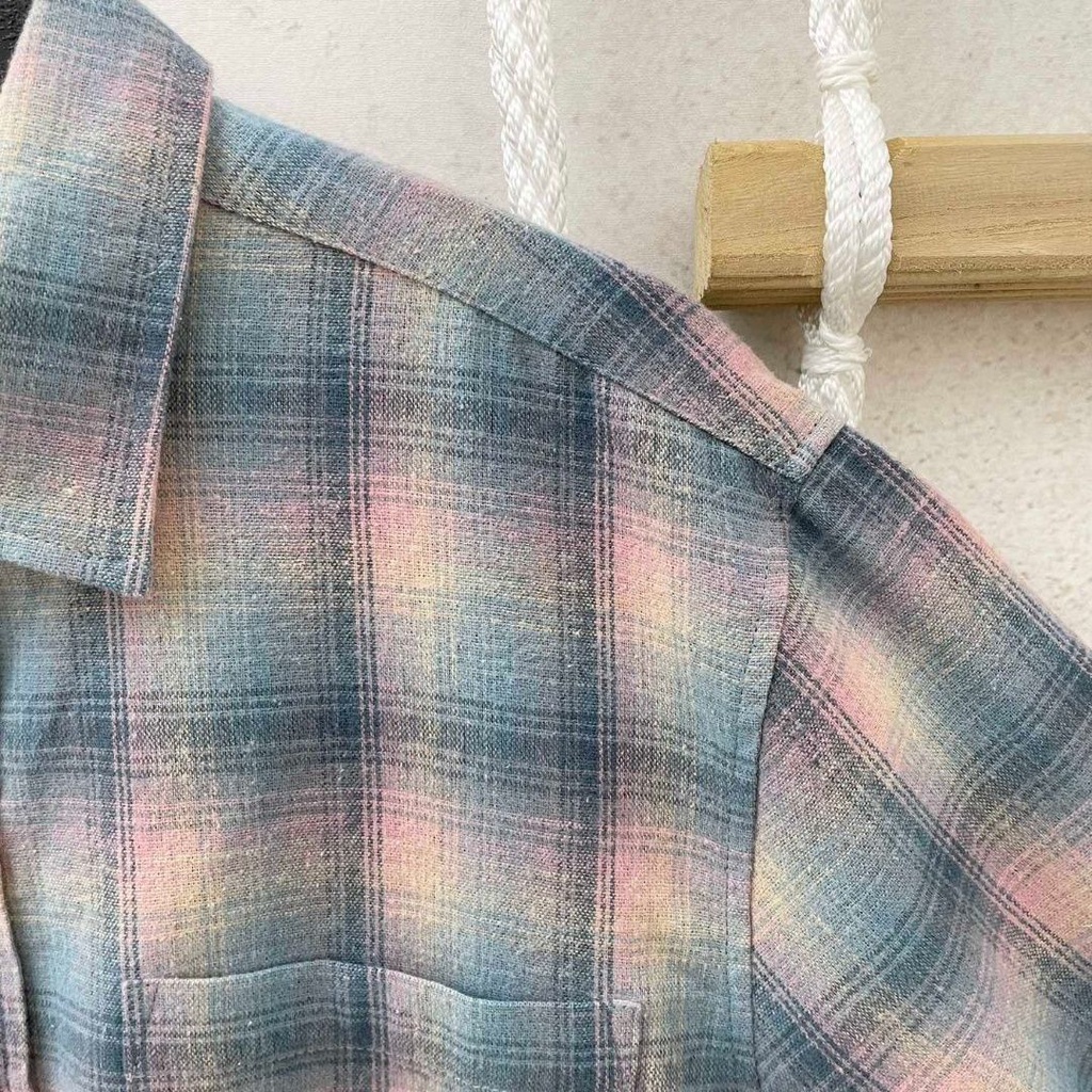 74U6 MM6 Autumn New magji rainbow plaid slimming all-match shirt for men and women same couple Jing bairan same