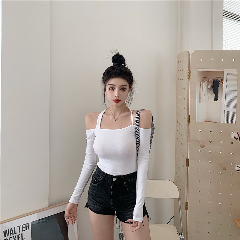 Áo Thun Tay Dài Trễ Vai Thiết Kế Lệch Tà Quyến Rũ Cho Nữ