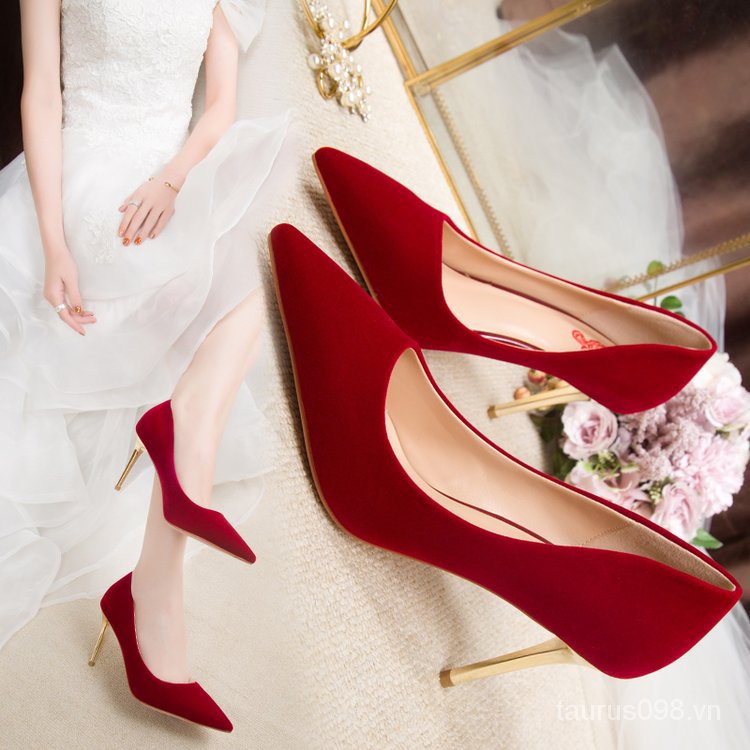 Mới Giày Cao Gót Da Lộn Mũi Nhọn Thời Trang Cho Nữ