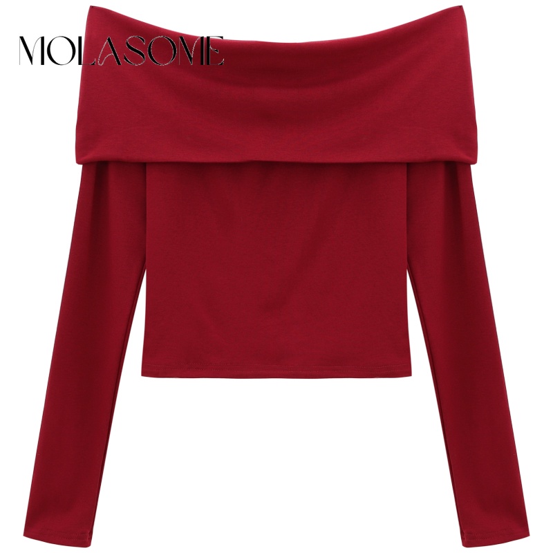 Polaroisome Áo Thun Tay Dài Trễ Vai Ôm Dáng Màu Trơn Thời Trang Cho Nữ 2023