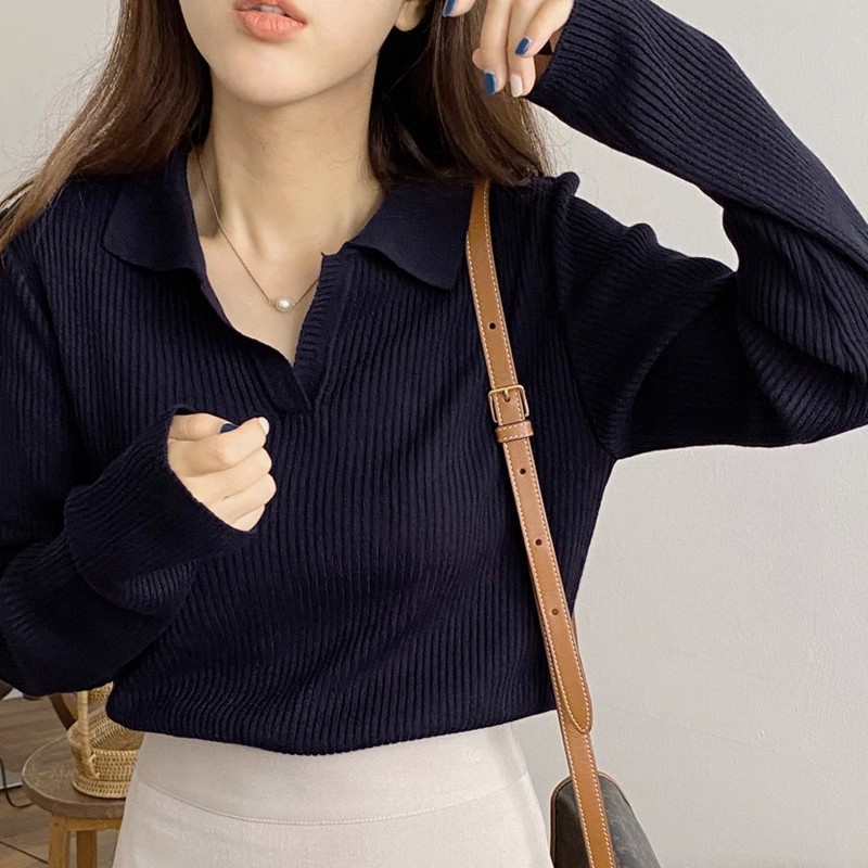 Ielgy Áo sweater Dệt Kim Màu Cà Phê Đơn Giản Đa Năng Phong Cách Hàn Quốc Cho Nữ