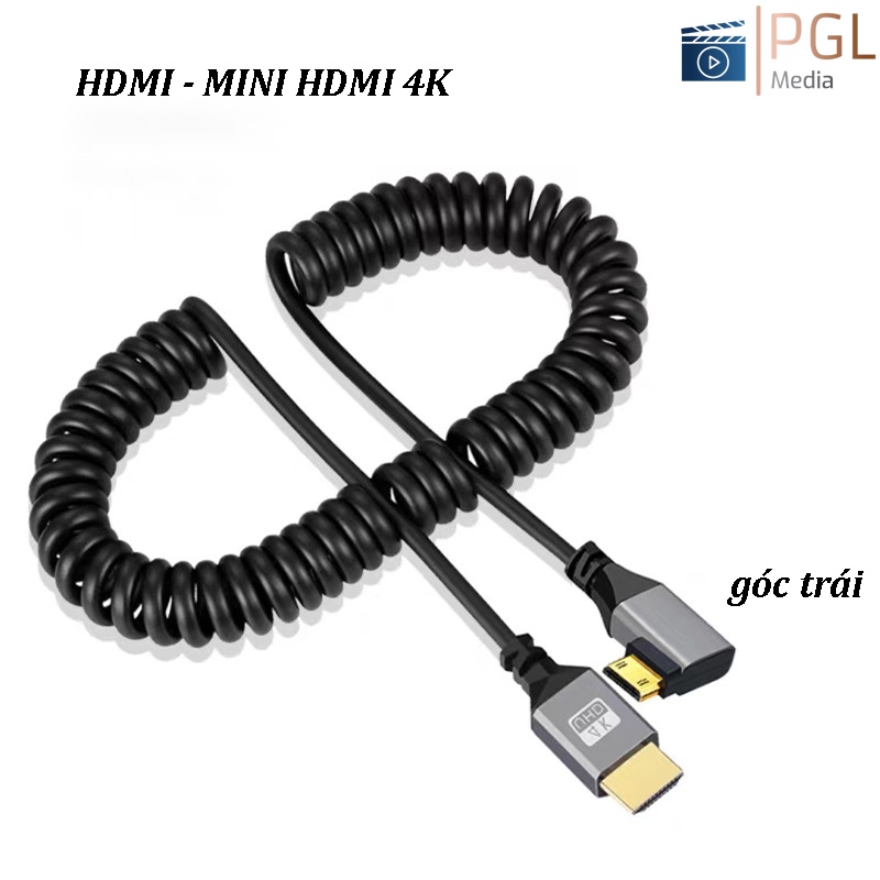 Dây mini HDMI 2.0 4K@60hz DẠNG lò xo đầu ra khuỷu tay A-C