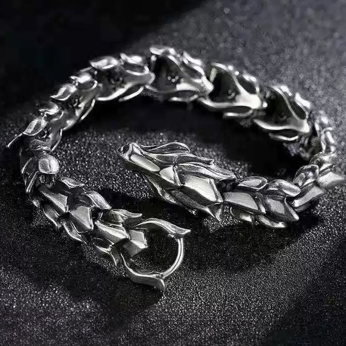 Vòng tay nam nữ thời trang titan không gỉ Dragon Asta Accessories họa tiết rồng bay cổ điển cá tính - Vòng tay Dragon