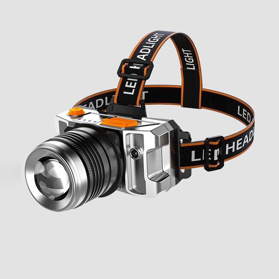 Đèn pin đội đầu siêu sáng chiếu xa 200m chống thấm nước đen pin 3 chế độ sáng có Zoom xa gần đèn pin đeo trán Đèn Pin