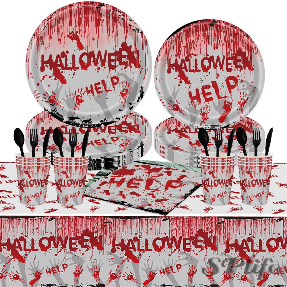 Set 24 Cốc Giấy Kèm Muỗng Nĩa Chủ Đề halloween Kinh Dị