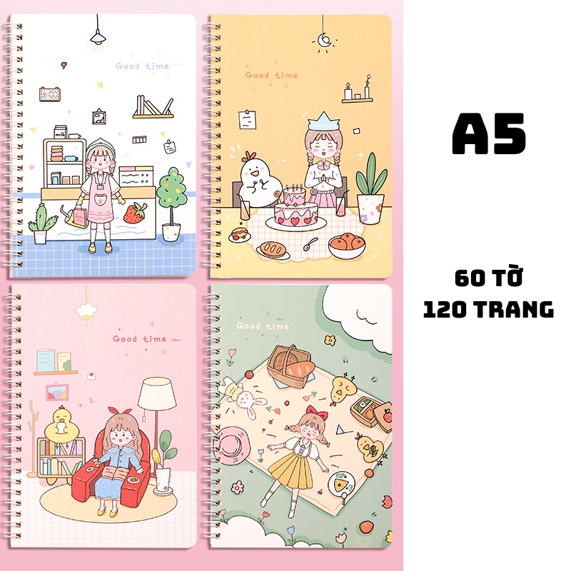 Vở lò xo kép kẻ ngang kích thước A5 tiêu chuẩn 60 trang nhiều mẫu đáng yêu - Ngẫu nhiên