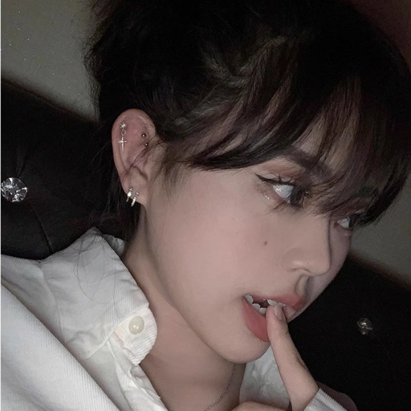 We flower Bông Tai Mạ Bạc 925 Hình Thánh Giá Đính Đá Thời Trang Dành Cho Nam Và Nữ