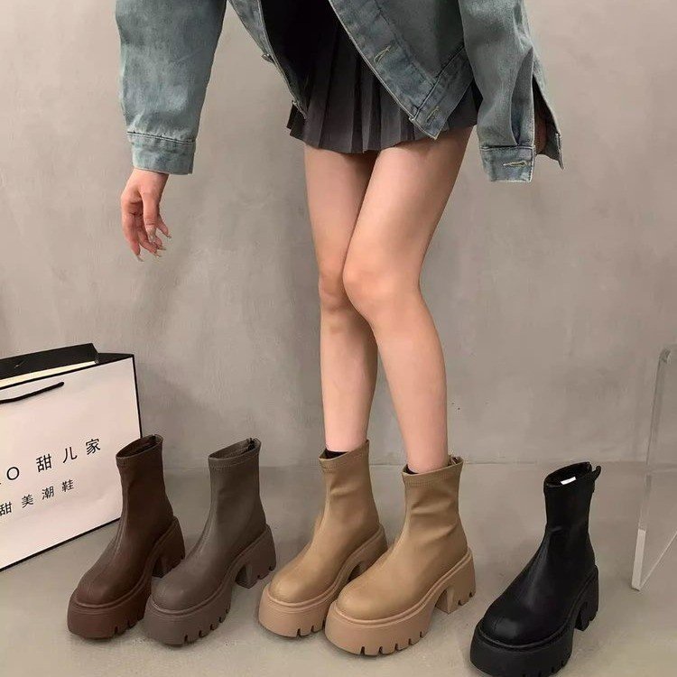 Giày Bốt Da pu Cổ Cao Thời Trang Cho Nữ