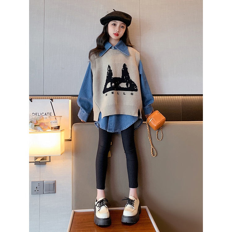 Áo sweater Dệt Kim Không Tay Phong Cách Thời Trang Xuân Thu 2023 Mới Dành Cho Bé Gái