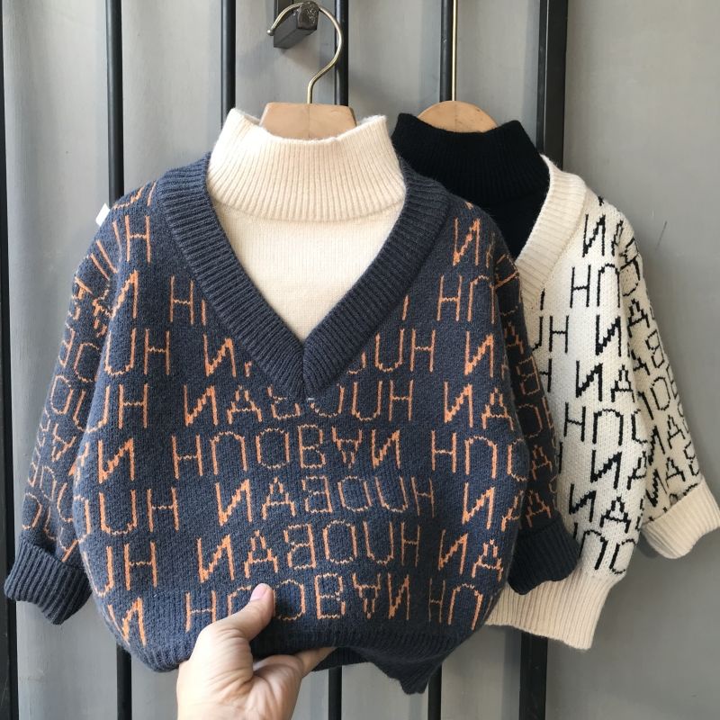 Áo sweater Cổ Cao Giả Hai Lớp Phong Cách Thu Đông Mới 2023 Cho Bé Trai