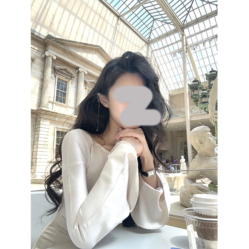 One Đầm Đuôi Cá Tay Dài Cổ Chữ V Vải satin Thời Trang Mùa Thu 2023