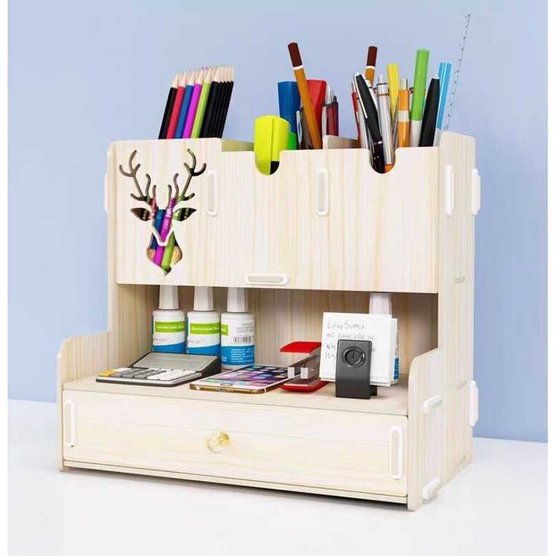 Tủ Gỗ Để Bàn Trang Điểm, Đựng Bút Mini Hình Hươu