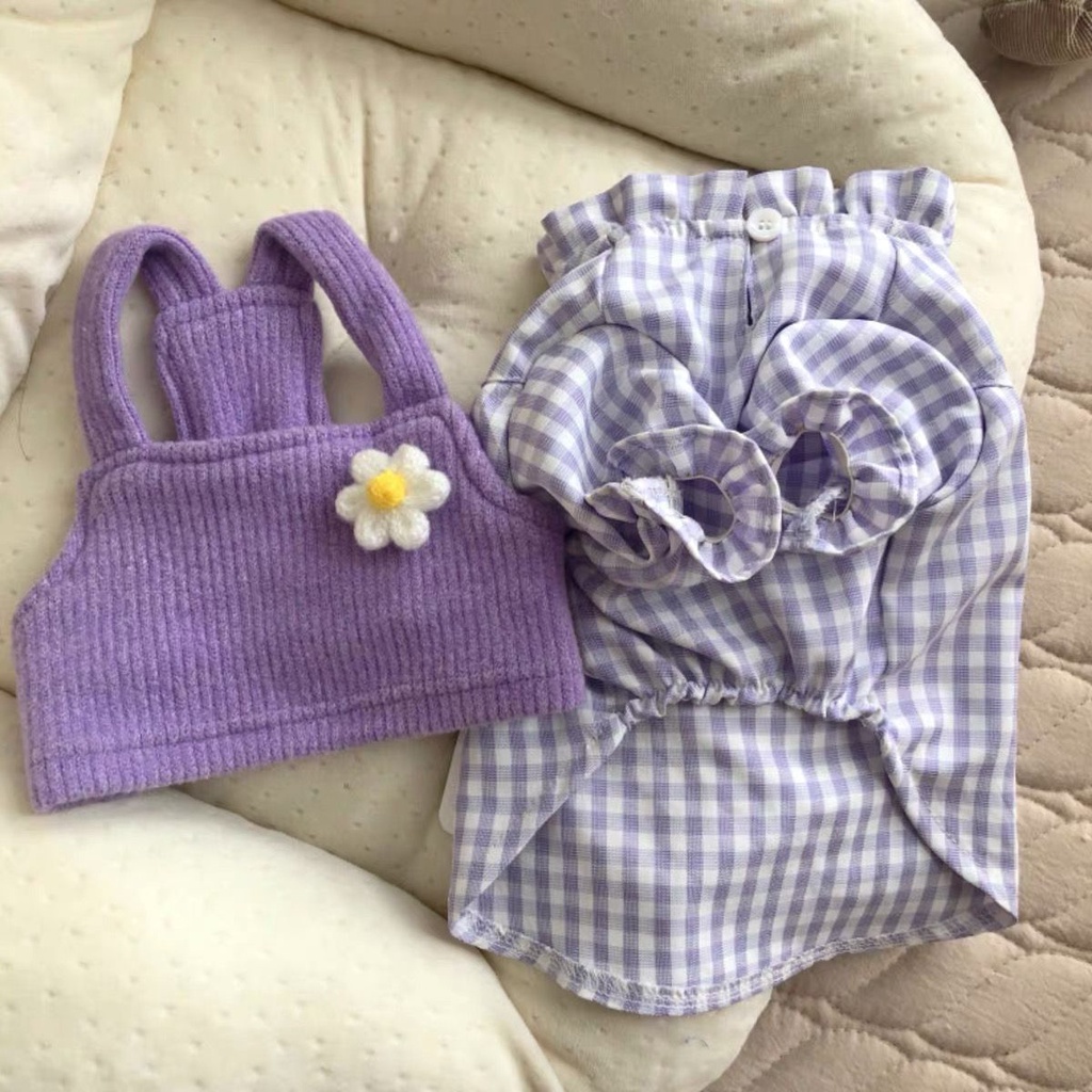 Áo Len Màu Tím Họa Tiết Sọc Caro Phong Cách Hàn Quốc Thời Trang Xuân Hè Mới Cho Cún Cưng