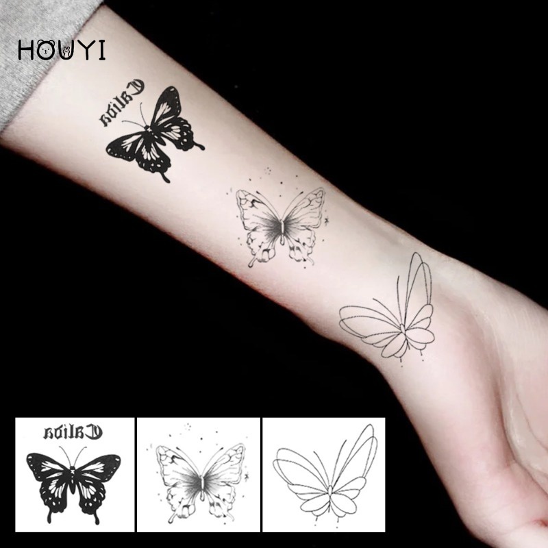 Hình Xăm Dán Tạm Thời Hình Bướm Đen Cổ Tích Sáng Tạo Cho Nam Và Nữ